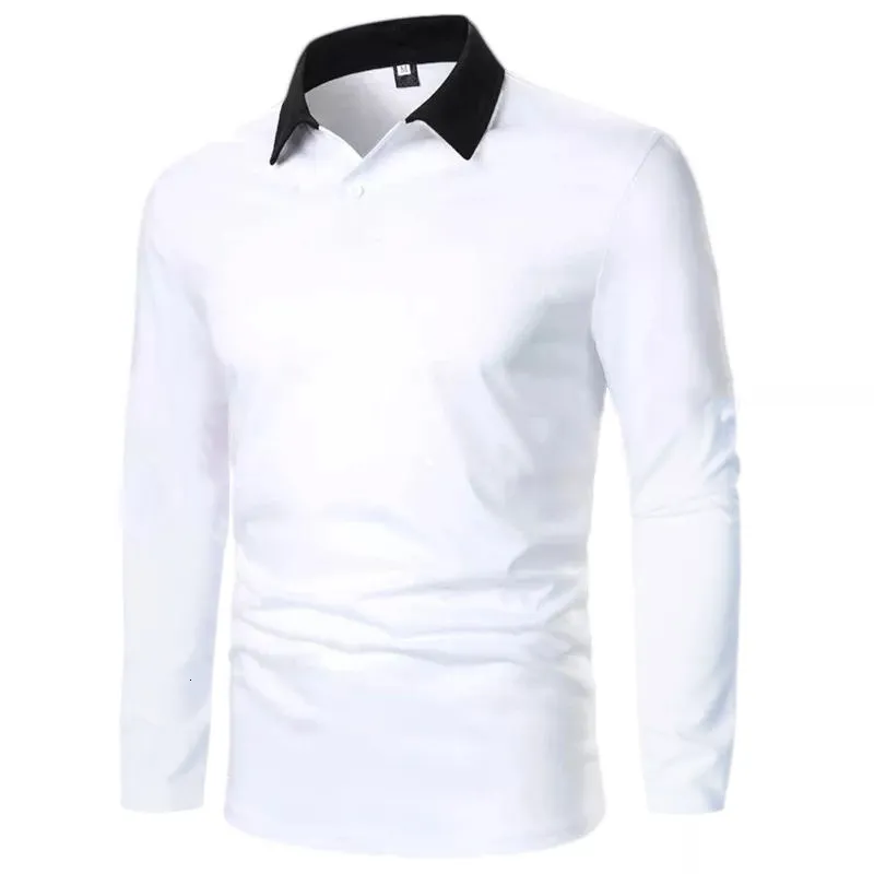 Herrpolos mäns vår och hösten solid färg långärmad lapel t-shirt tunn europeisk storlek långärmad poloshirt 230209