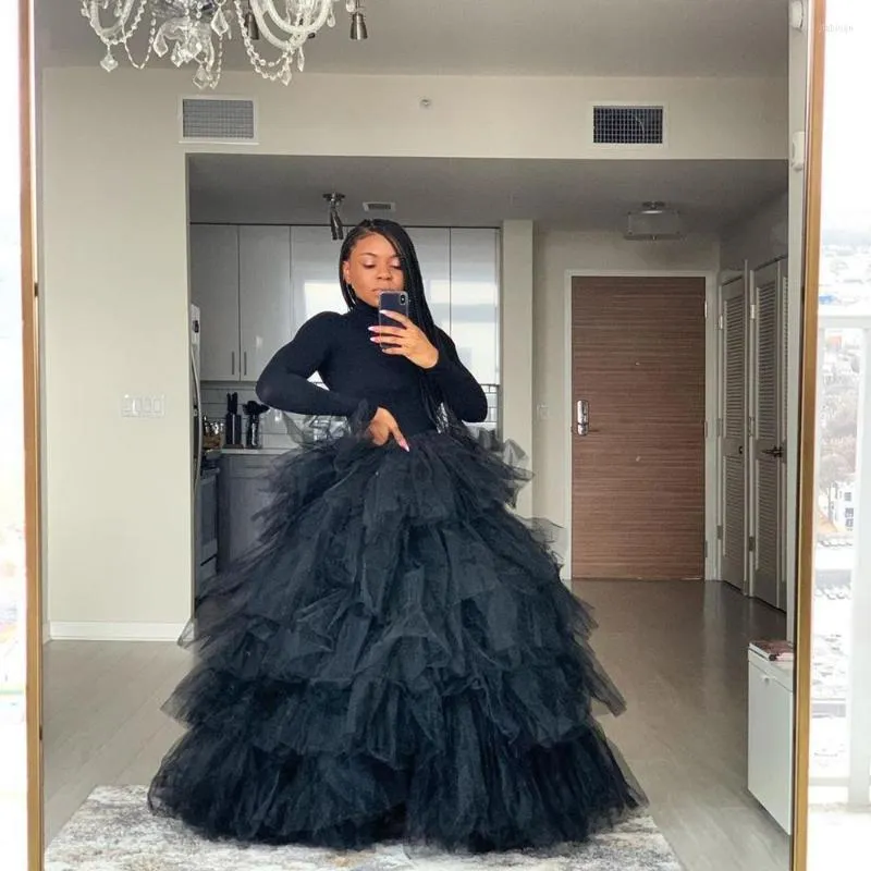 Skirts Black Cake Tulle 2023 Streetwear Custom Made Long Tiered Skirt Women To Party Female Maxi
