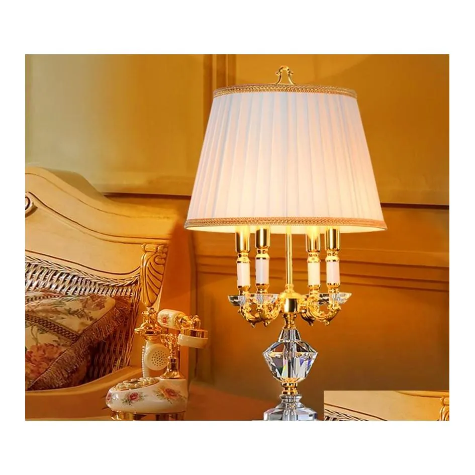 L￢mpadas de mesa Classic European Crystal Lamp Ilumina￧￣o Bedroom Bedia Luxury Fashion Desk Abajur E14 LED BB Drop Deliver