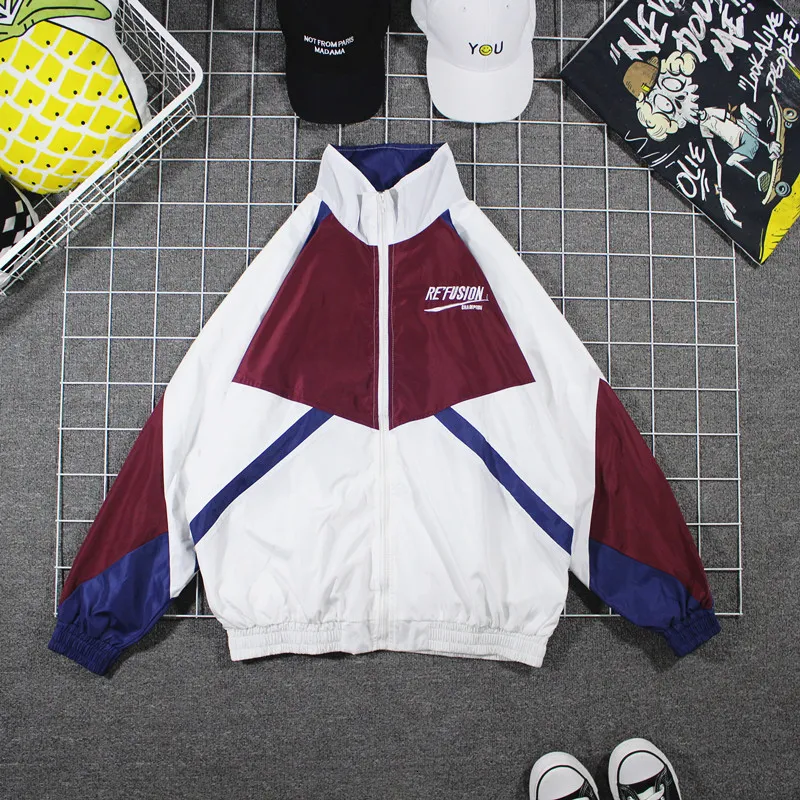 Unisex Hip Hop Patchwork Varsity Jacket, Thin Harajuku