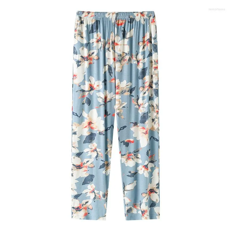 Kvinnors sömnkläder blomma tryck sömn botten kvinnor modal lång byxa hem pajamas mjuka höstbyxor elastiska midja stora gårdar m-4xl casual