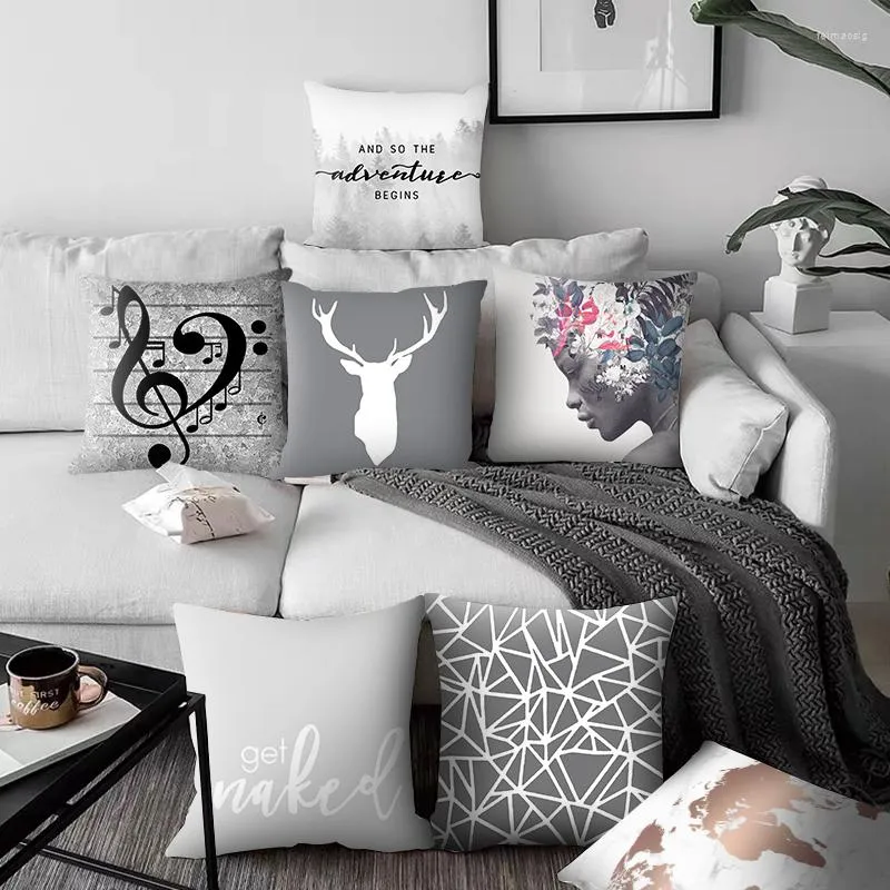 Pillow European Gray Pillowcase Simple White Cover Sofa Garden Throw Living Room Car Chair 45x45cm