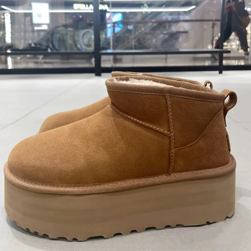 Botas de neve femininas de 5 cm austrália Clássica ultra mini bota de plataforma Sheepskin Shearling Carvão castanho preto marrom moda conforto inverno botas femininas de grife