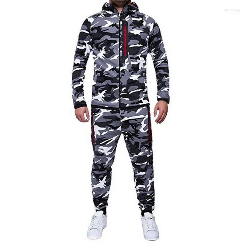 Ensembles de course Vertvie 2023 printemps automne Camouflage ensemble hommes Camo imprimé vêtements de sport homme survêtement à glissière costume à capuche manteau pantalon