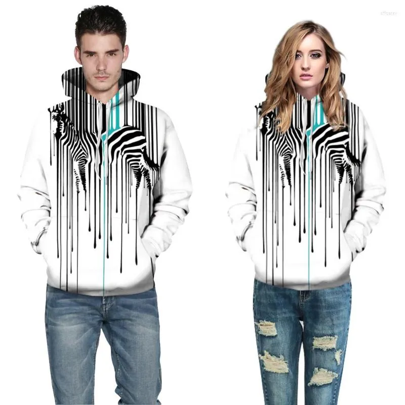 Men's Hoodies 2023 Winter Fashion Hip Hop Men/Women's Pullovers 3D Digital Print Creative Zebra Hooded Long Sleeve Loose Polyester