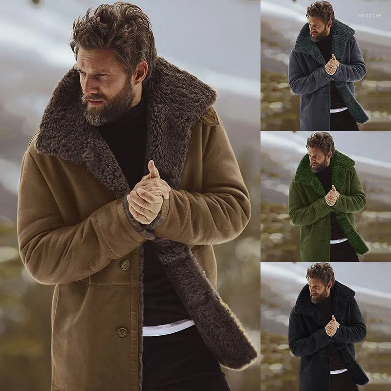 Herr ner män förtjockar fleece jackor rockar streetwear långärmad solid lapel ytterkläder knapp upp fluffig mode vinter plysch överrockar
