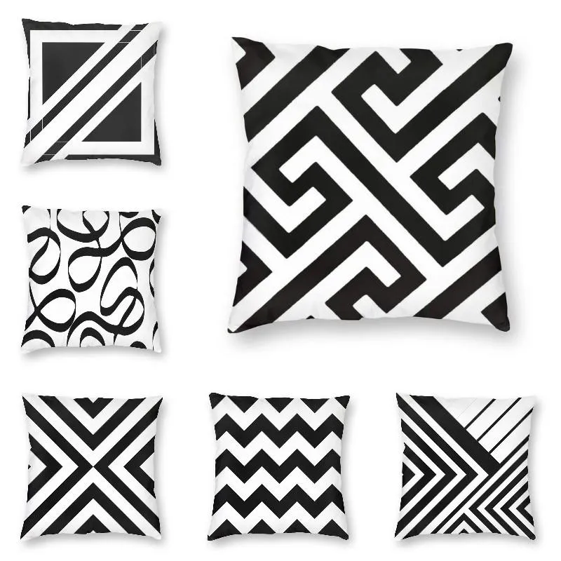 Cuscino /decorativo geometrico in bianco e nero stampato di divano di divano di divano velluto astratte linee monocromatiche getta la custodia camera da letto decorazioni