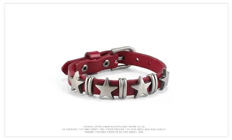 Link Chain Retro Cowhide Alloy Bracelet Belt Star Leather Bracelet G230208