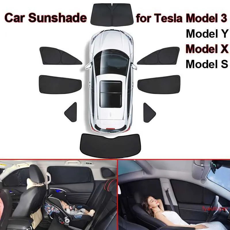 ظلال شمس السيارة لـ Tesla Model 3 Y X S 2021 2022 الزجاج الأمامي Sunshade Cover Protector الجانبي الجانبي