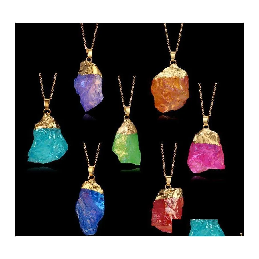 H￤nge halsband naturliga sten regnb￥ge kristall halsband tr￥d wrap irregar kvarts f￶r kvinnor smycken g￥va droppe leverans h￤nge dhnmx