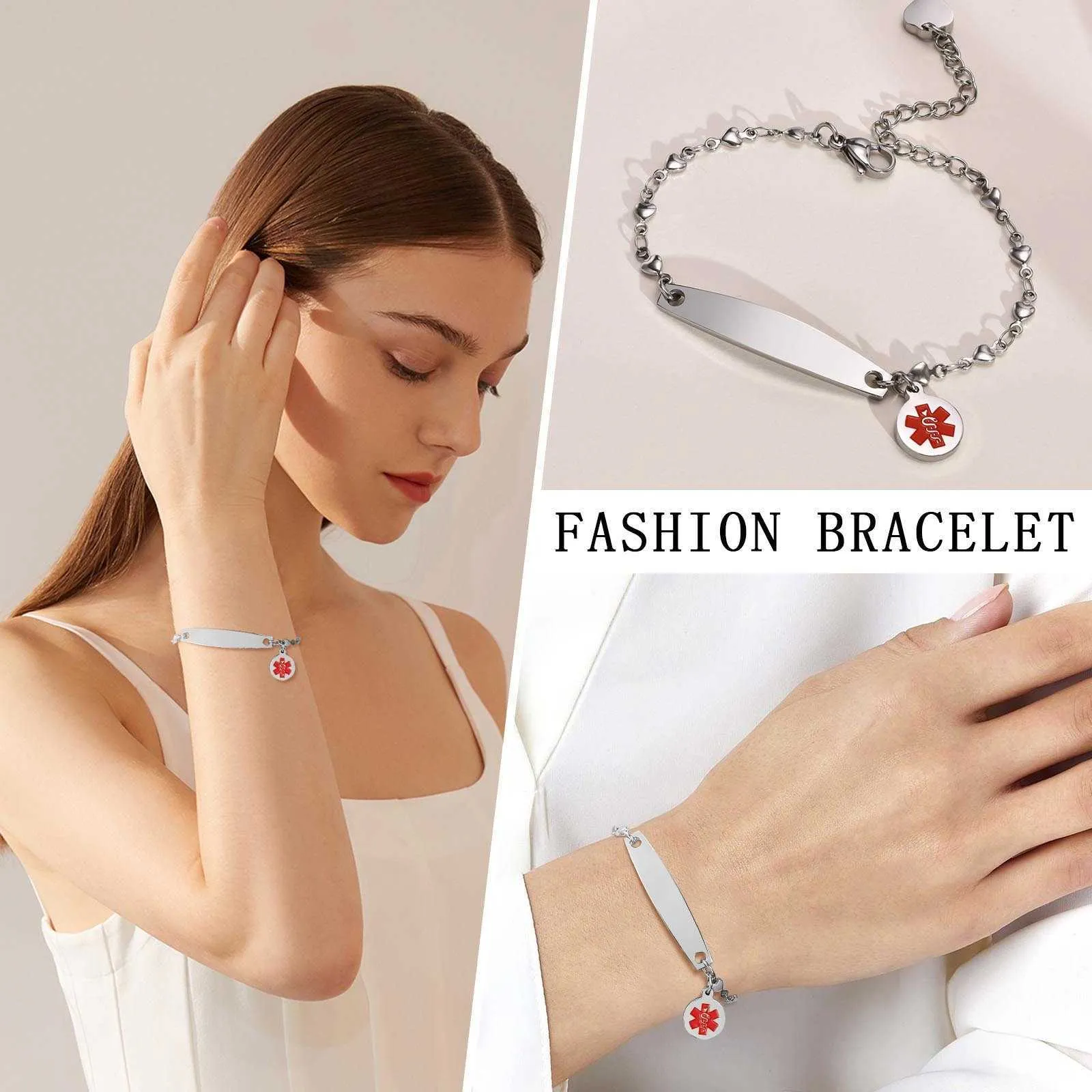 VNOX Personalized Medical Alert Bracelet – Stainless Steel Engraved ID Bracelet For Allergies, Diabetes, Epilepsy