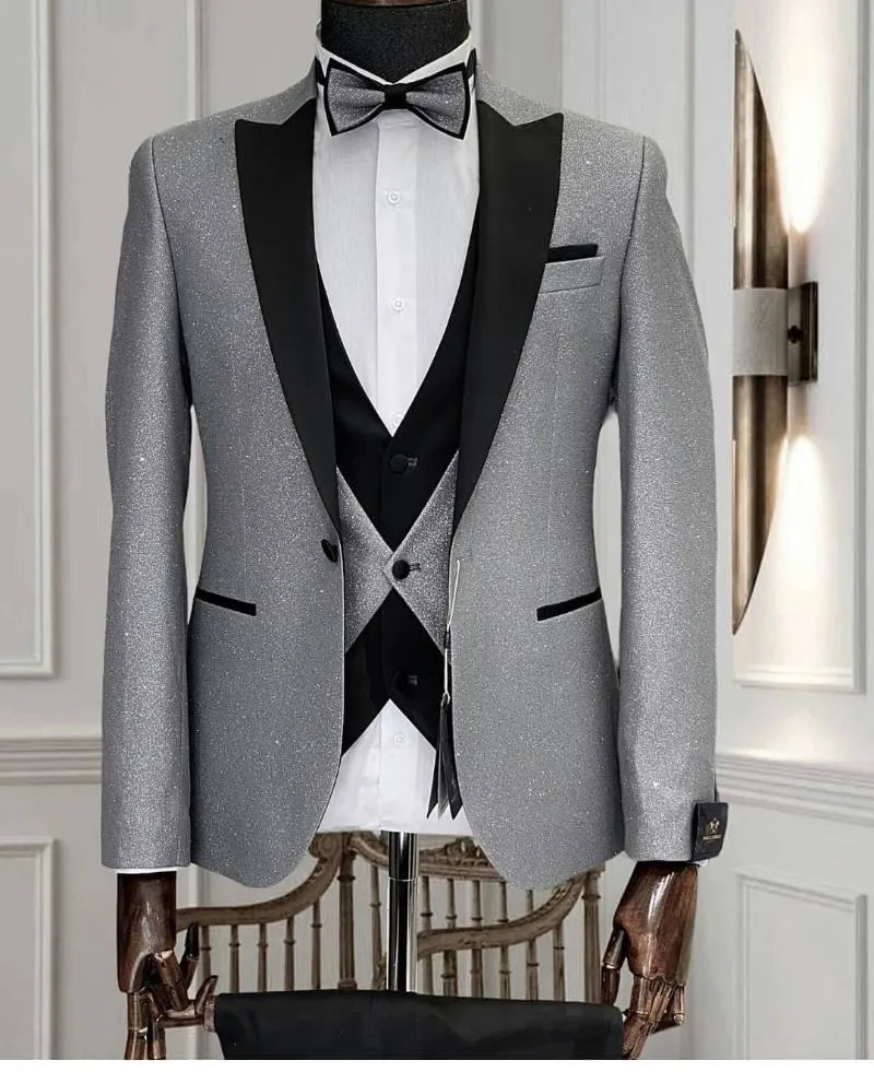 Men's Suits & Blazers Blazer Sets 3Piece Slim Fit Latest Design Wedding Shiny Suit For Men 2023 Custome One Button Tuxedo Male Elegant Dress