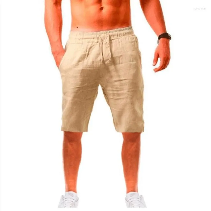 Herr shorts män bomull linne mode kort sommar andas in solid lös plusstorlek byxor streetwear dragstring för hane