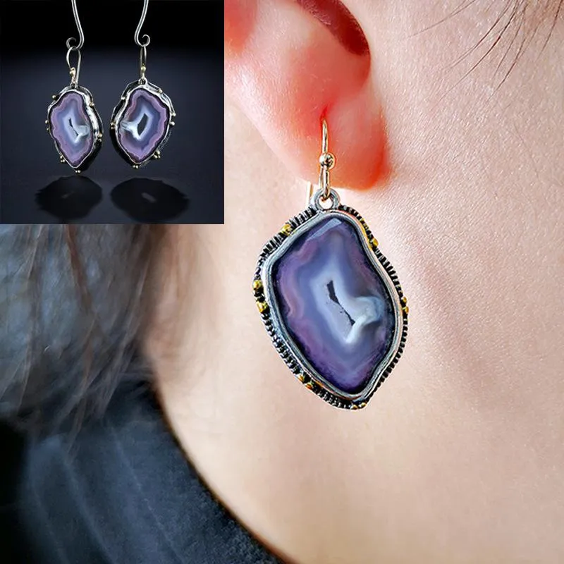 Dangle Earrings Chandelier Fashion Ethnic Purple Resin Stone Stone Drop for Women Tribal Vintage Statement Jewelry Mujer