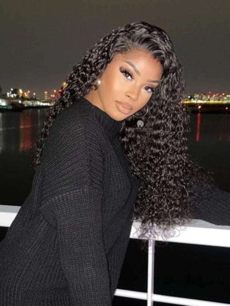 Deep Wave Curly Human Hair Wigs 360 Full Lace Frontal  display picture 1