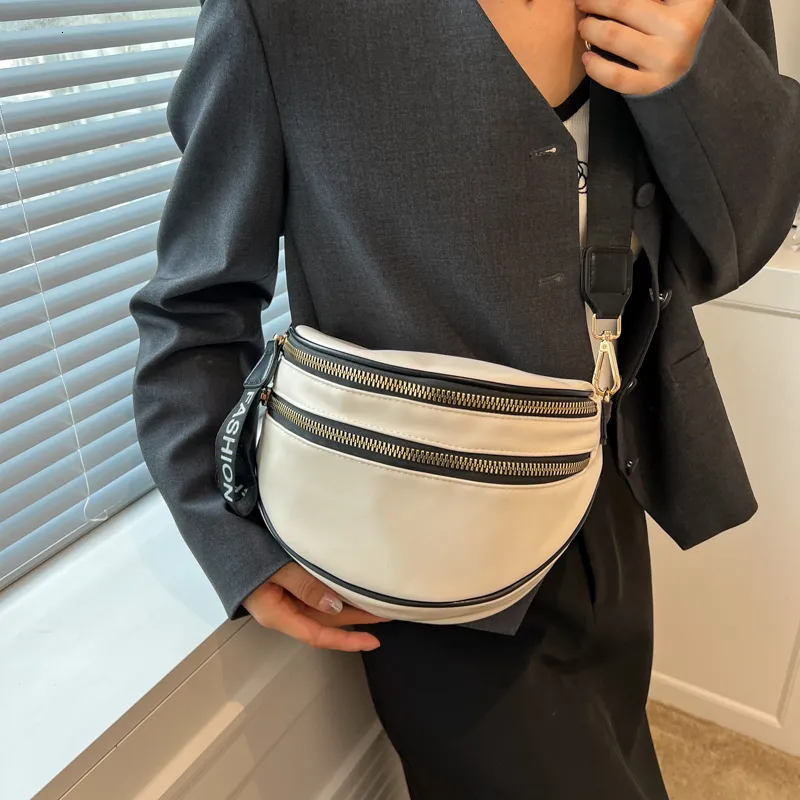 Midjesäckar halvcirkel mode läder fanny pack damkänsla av lyx crossbody bröst sadel kvinnlig bälte 230208