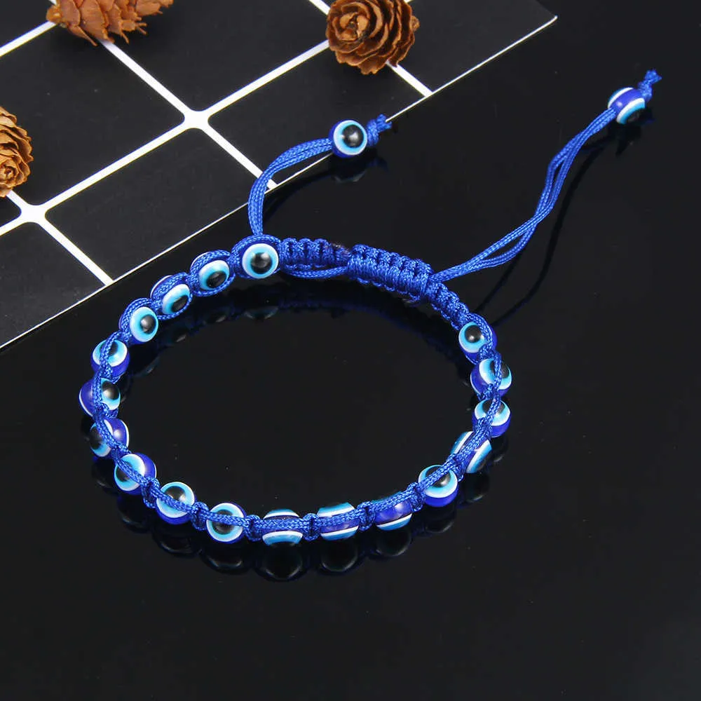 Link Chain Turkish Jewelry Handmade Amulet Nazar Evil Blue Lucky Eye Bracelet for Women Adjustable Rope Braided Bead Bracelets Emo Jewelry G230208