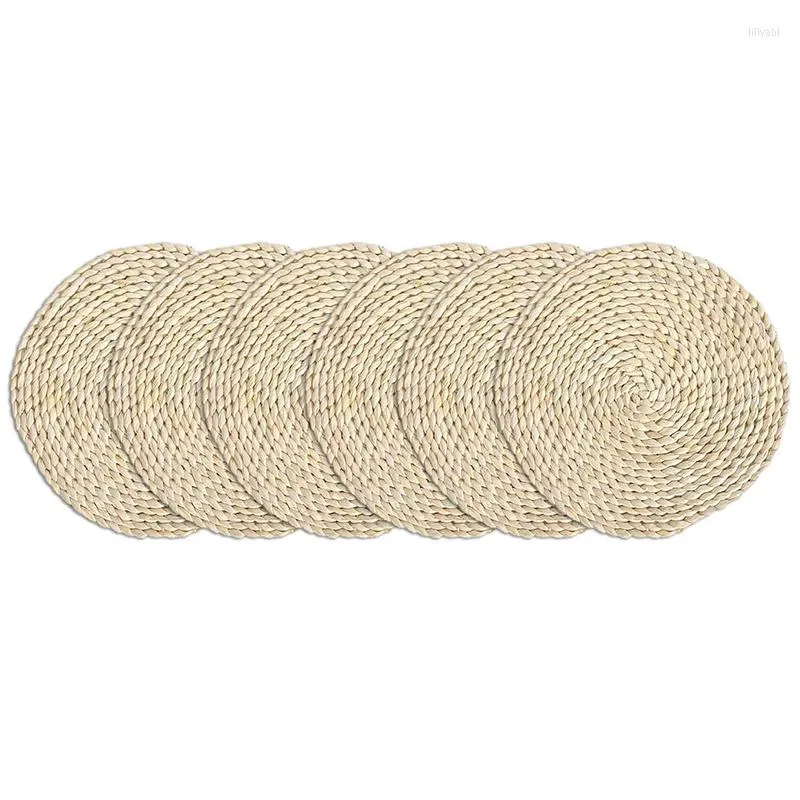 Tafelmatten 6 pack 11,8 inch ronde handgemaakte maïstro kaf geweven placemat gevlochten rotan gras onderzetters mat hittebestendig