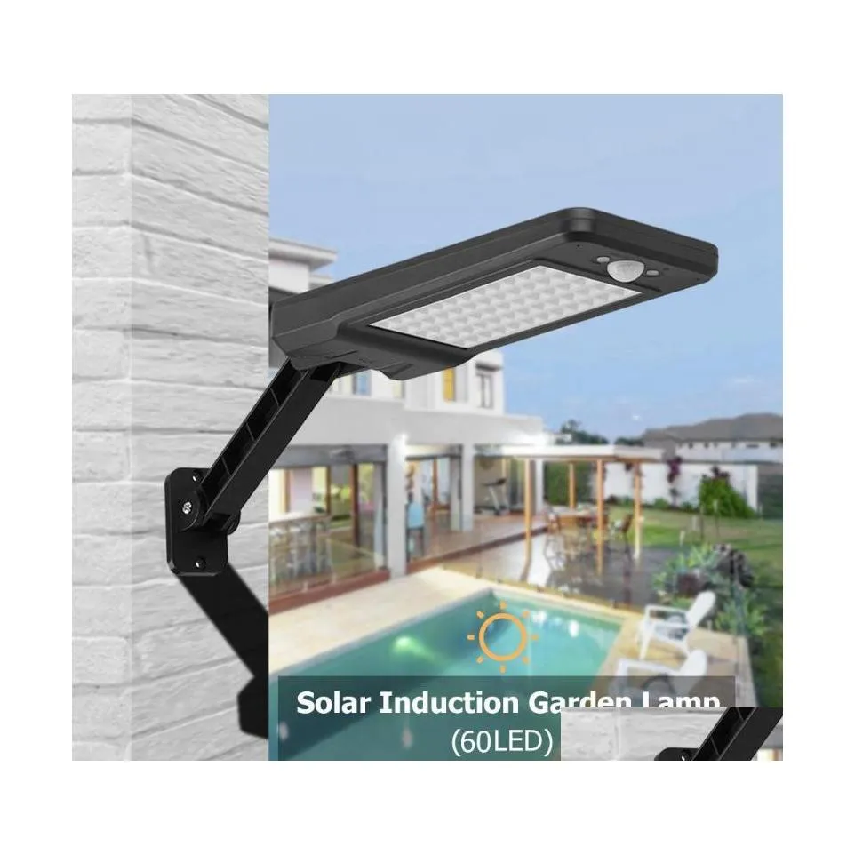 Appliques murales solaires 60Led Power Motion Sensor Light Éclairage extérieur étanche pour jardin Télécommande Lampadaire Drop Livraison Re Dhr1M