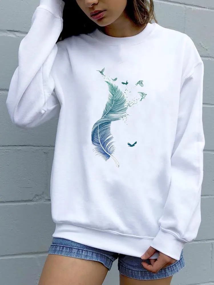 Women's Hoodies Trend Feather 90s Lovely Style O-neck Pullovers Fall Autumn Women Fashion Clothing Spring Female Graphic Sweatshirts