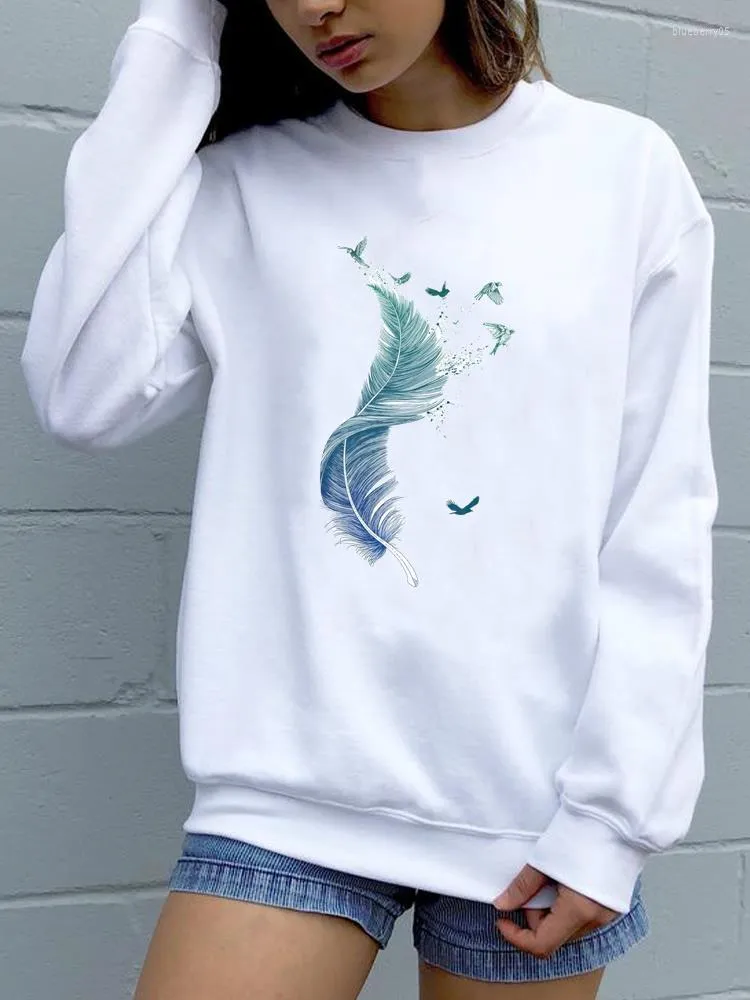 Kadın Hoodies Trend Feather 90'lar Güzel Stil O yaka kazak Sonbahar Kadın Moda Giyim Bahar Kadın Grafik Sweatshirt