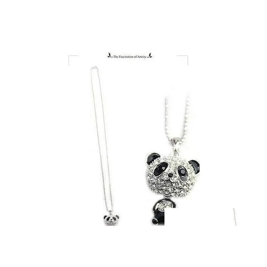 Pendant Necklaces Necklace Women Imitation Diamond Sweater Beautifly Chain Cute Female Panda Jewelry Drop Delivery Pendants Dh2Pf