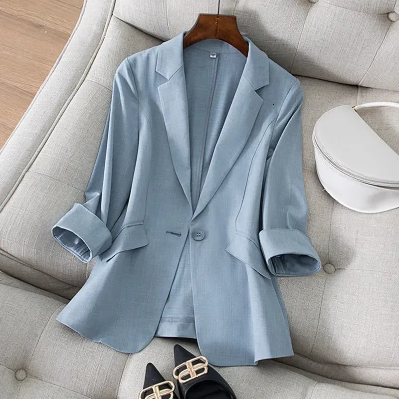 Womens Suits Blazers High Quality Office Ladies Casual Three Quarter Sleeves Summer Slim Women Suit Coat Jacket 230209