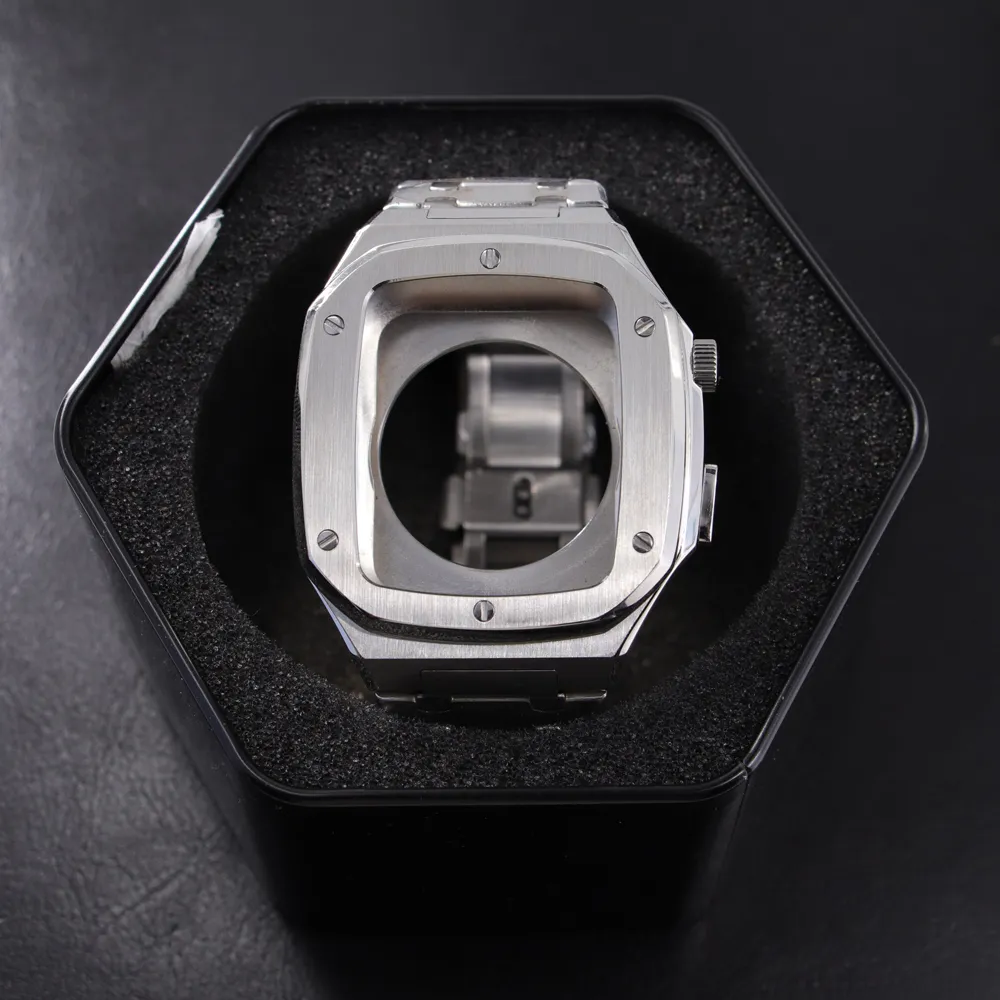 Zestaw modyfikacji Metalowa ramka obudowy do paska do zegarka Apple Pasek do smartwatcha Pasek ze stali nierdzewnej Pasek do etui z serii IWatch 6 5 4 3 SE 44mm 45mm