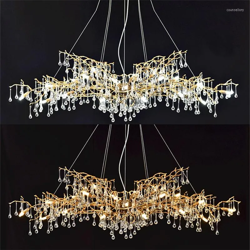 Chandeliers Nordic Luxury Copper Crystal Chandelier Lighting LOFT Villa Large Lustre Pendant Lamp For Living Room El Art Decor