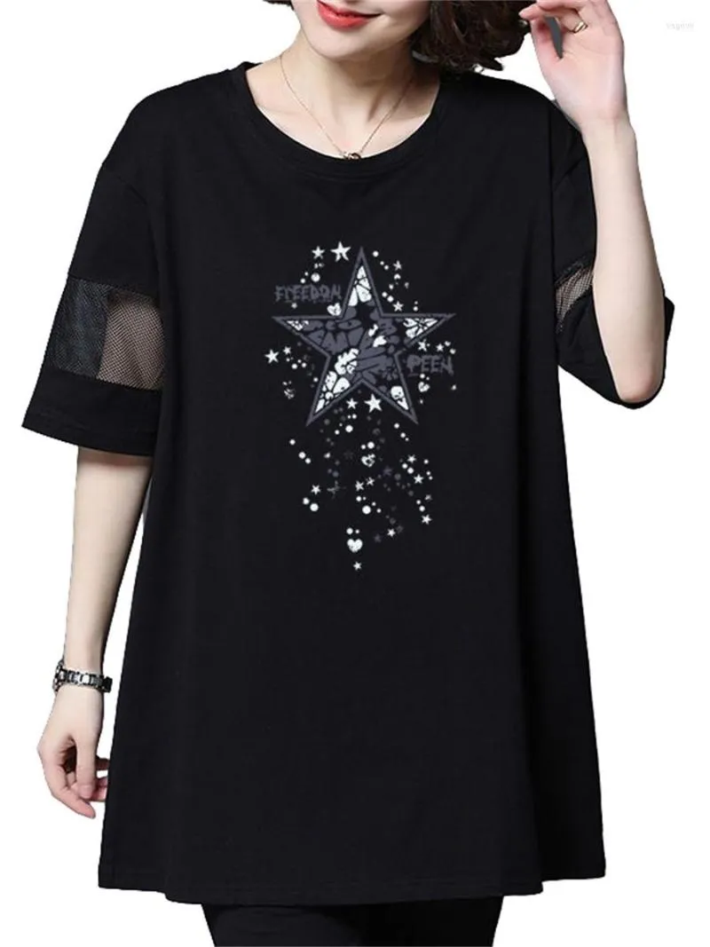 Kvinnors blusar 6xl Loose Women Spring Summer T-shirt Lady Fashion Corte Sleeve O-Neck Collar Star Printing Blusas Tops WY0712