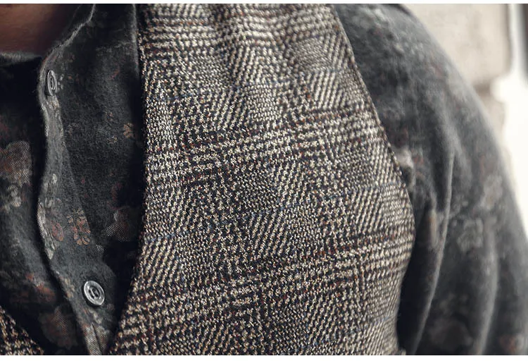 Erkek Yelek Takım Elbise Erkek Kahverengi Siyah Yelek Yelek Erkek Ekose Steampunk Ceket Çizgili Tweed V Yaka Slim Fit Yelek Düğün_voghion.com
