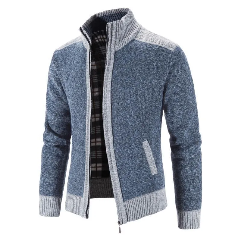 Men's Sweaters Men's Sweater Coat Fashion Patchwork Cardigan Men Knitted Sweater Jacket Slim Fit Stand Collar Thick Warm Cardigan Coats Men 230208