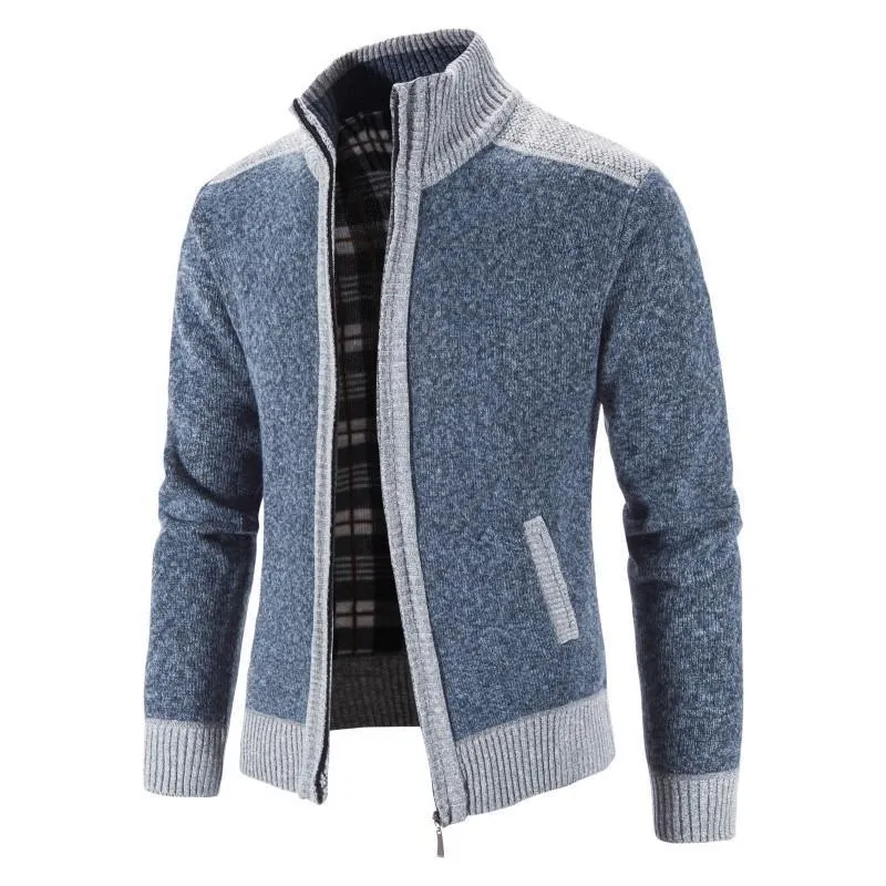 Heren truien heren trui jas mode patchwork Cardigan mannen gebreide trui jas slanke fit stand kraag dikke warme vest lagen mannen 230208