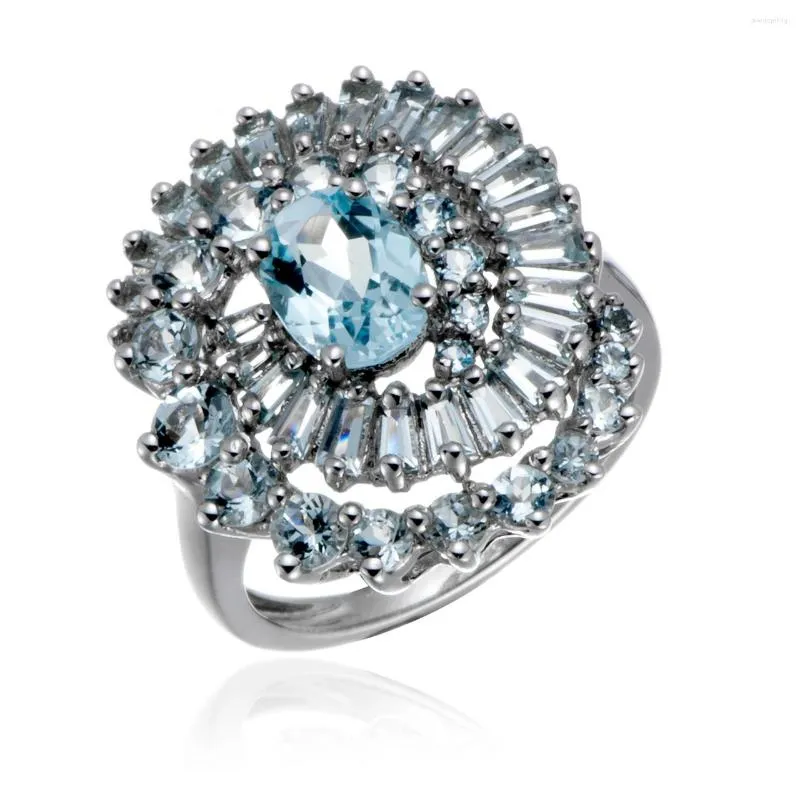 Ringos de cluster Geside Aquamarina Rodium sobre o anel de prata esterlina. Jóias femininas finas de luxo 2023 Coração de pedra natural