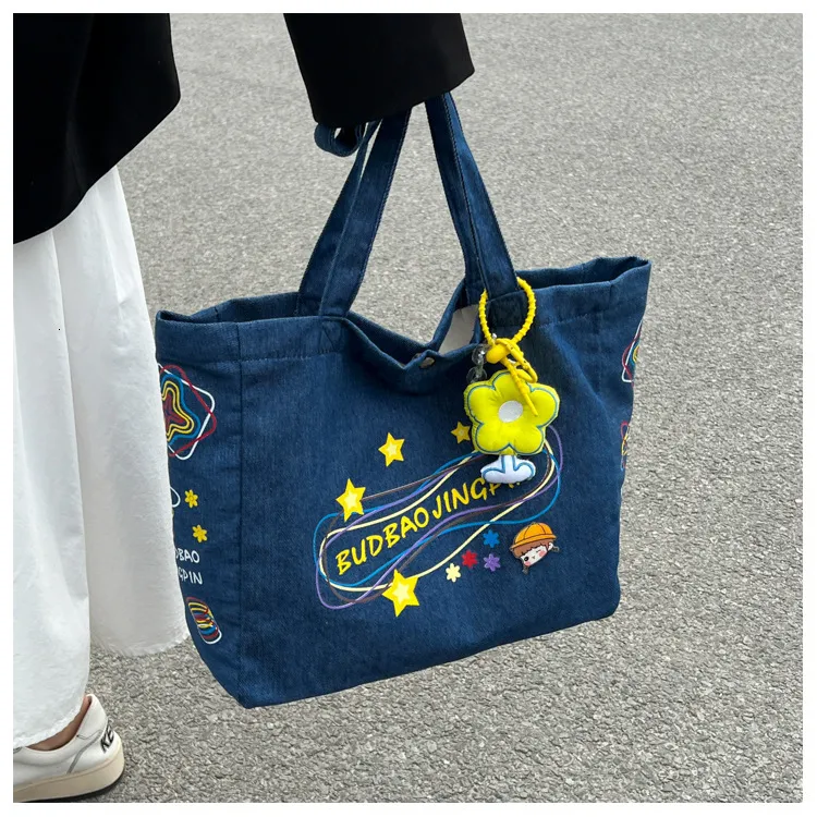 Evening Bags Denim Shopper Tote for Women Men Summer Large Shoulder Messenger Blue Soft Canvas Crossbody Korean Eco Handbag 2023 230208