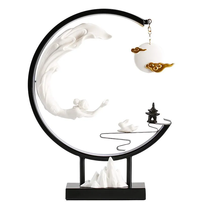 Duftlampen Rückfluss-Räuchergefäß mit LED-Licht im chinesischen Stil, kreatives Kunsthandwerk, handgefertigte Dekorationen, Gegenstände, Desktop-Ornamente, Weihrauch B