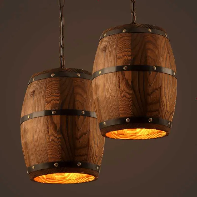 Tak retro Industrial LED Pendant Lights Kitchen Restaurang matbord hängande lampa dekoration fast trä fatbelysning fixtur 0209