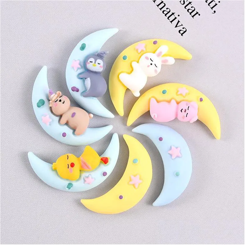 Pozostałe 20pcs kawaii kreskówka gwiazda księżyca żywica królika zwierzęta Komponenty Cabochon Flatback Scrapbooking Craft DIY Hair Akcesoria Telefon C DHGFB