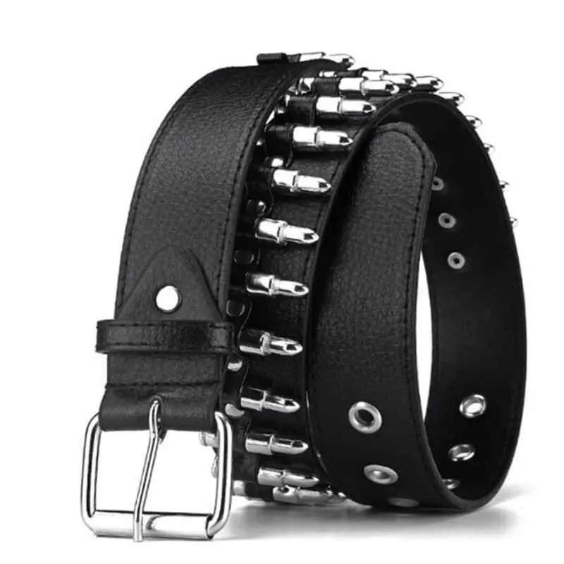 Cinture Black Men Rock Wild Cinture da motociclista Fashion Punk Bullets Rivet Belt Uomo Jeans di alta qualità di lusso Cinturino cinturino femminile G230207