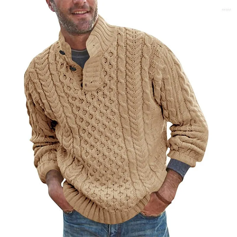 Herrenpullover, einfarbig, für Herren, Herbst und Winter, lässig, langärmelig, geknöpft, Stehkragen, Strickpullover, Tops, Herrenmode, Pullover, Strickpullover, Herren