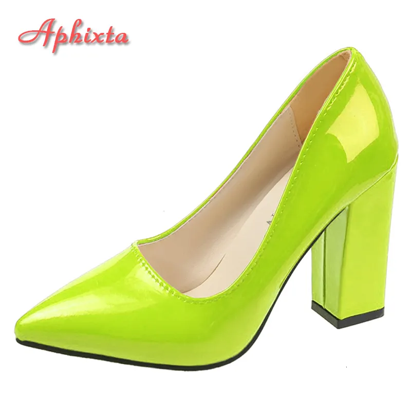 Dress Shoes Aphixta 10cm Square Heels Pumps Women Shoes Patent Leather Sexy Wedding Party Official Leisure Super Big Szie 31-50 230208