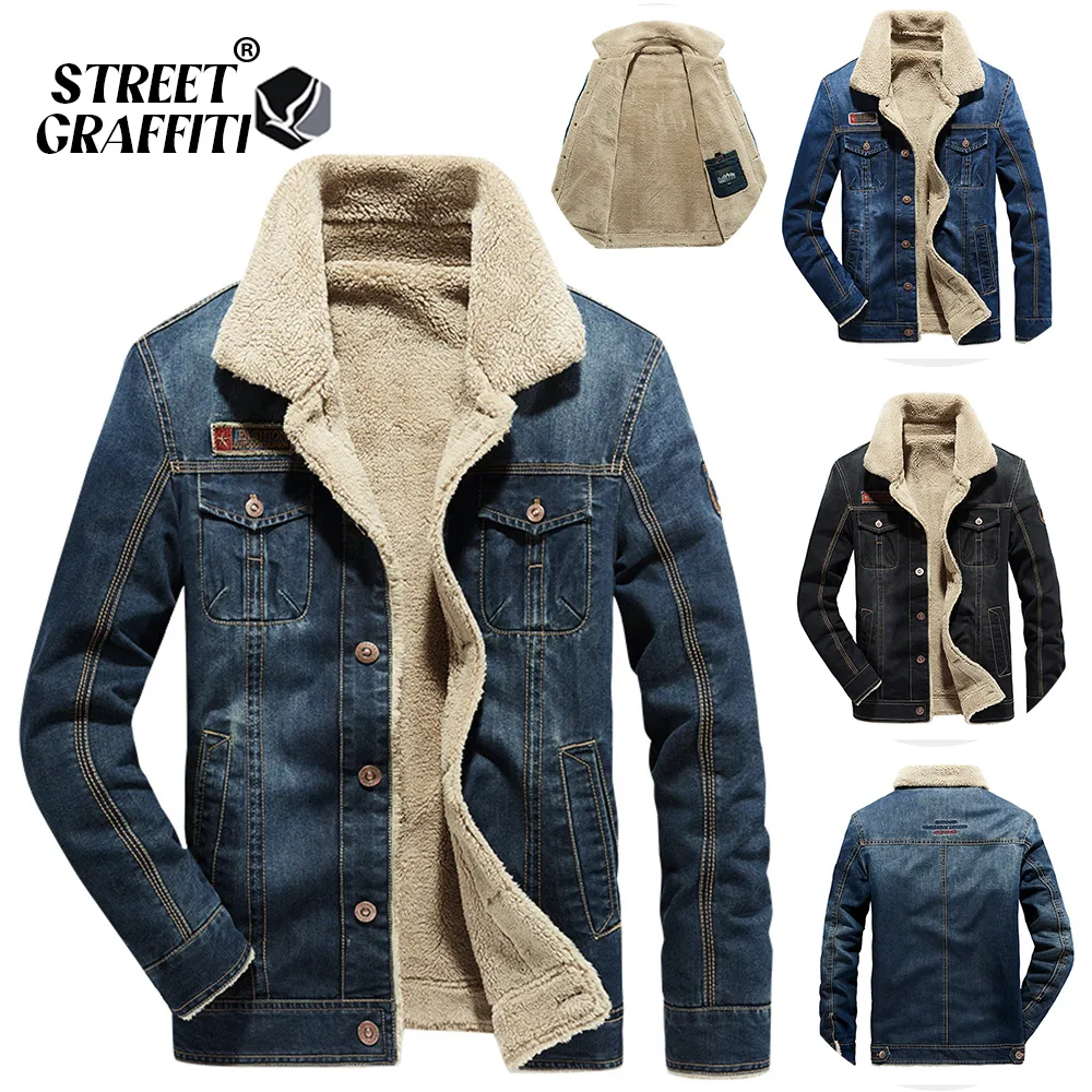 Men's Jackets Men Winter Casual Denim Warm Fur Collar Jacket Men Fashion Clothes Lapel Single Breasted Fall Vintage Parkas Coats For Male 230209