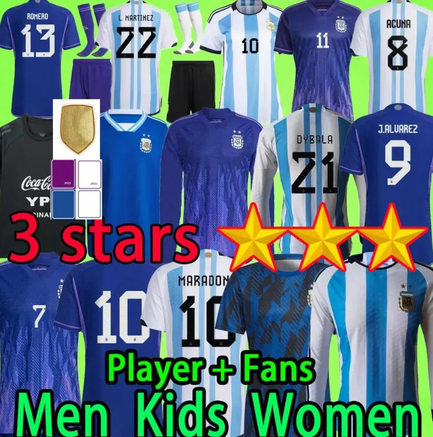 3 yıldız Arjantin Futbol Formaları 3xl 4xl Erkek Kadın Çocuk Kiti 2022 Oyuncu Sürümü Uzun Kollu Maradona J.Alvarez De 2023 Di Maria Futbol Gömlek T 23 Üniforma