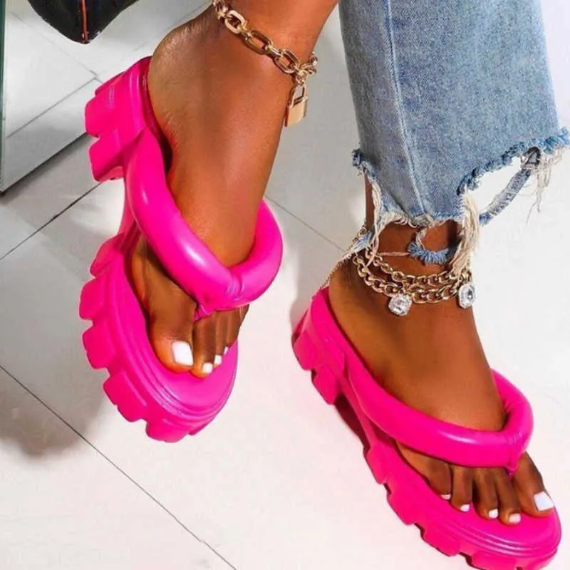 Sandaler Hot Pink Clip Toe Slippers For Women 2022 Summer Fashion Chunky Platform Flip Flops Woman Thick Sole Wedges Sandaler Beach Slides T230208