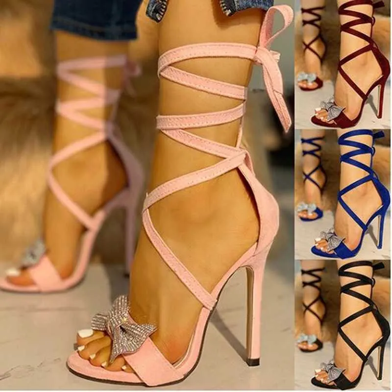 Fine Ankle Heels Cross-tied 11.5CM Footwear Strap High Summer Sandals 2020 Female Sexy Shoes Women Party T230208 334