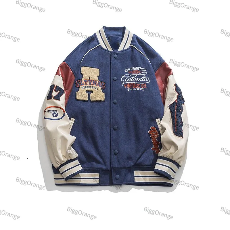 Chaquetas para hombres Chaqueta de uniforme de béisbol de marca americana Hombres Tendencia de otoño Guapo Todo fósforo Costuras sueltas Chaqueta bordada informal 230208