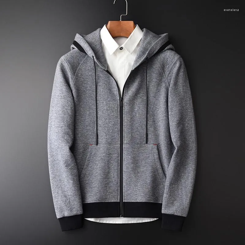 Men's Hoodies Men Autumn Grey Yarn-dyed Zipper Sweatshirt Male Hight Quality Fashion Solid Color Slim Fit Mens