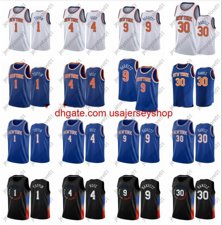 Stitched Julius 30 Randle Basketball Jersey Obi 1 Toppin RJ 9 Barrett Derrick 4 Rose Jerseys Men Blue White Black 2021 Edition City Size