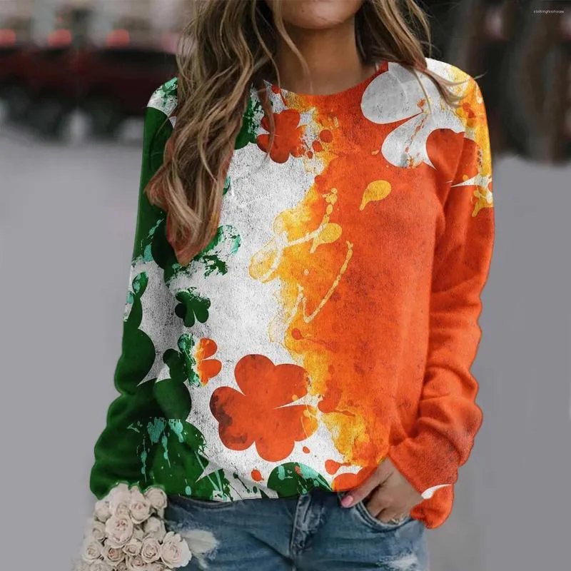 Damesblouses Geschikte tops voor dames St Patricks Day Print O-hals Sweatshirt Ronde pasvorm Trui Casual Lange mouw Workou2381