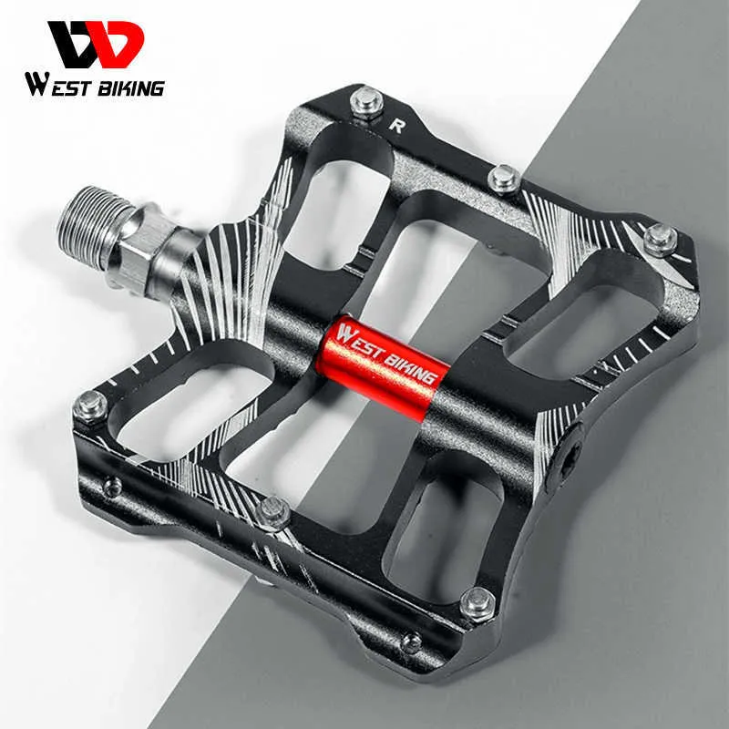 Bike Pedals WEST BIKING MTB Bike Pedals 2 Bearing Aluminum Alloy Bicycle Pedals Anti-slip Road BMX Universal Footrest Cycling Accessories 0208